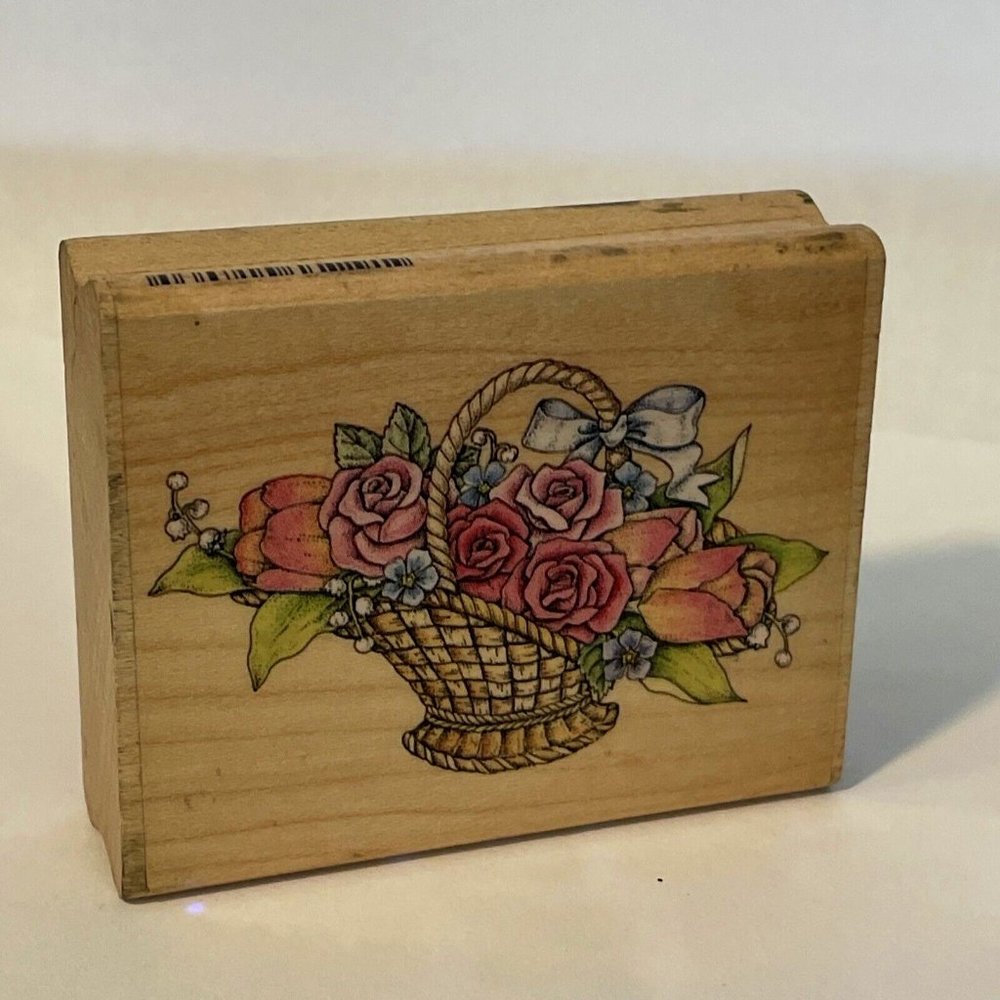 Romantic Flower Basket Wood Mounted Rubber Ink Stamp Rubber Stampede Floral